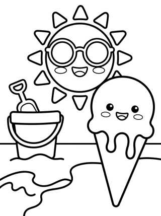 Desenho de Sol de Verão na Praia para colorir e imprimir grátis