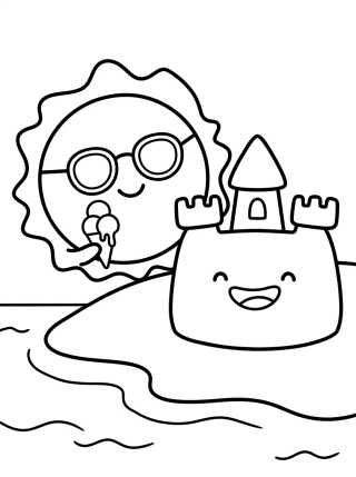 Desenho de Sol de Verão na Praia para colorir e imprimir grátis