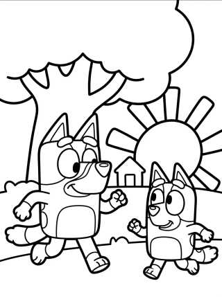 Bluey e Bingo Brincando no Quintal para colorir Desenho de Bluey e Bingo Brincando no Quintal para colorir e imprimir grátis