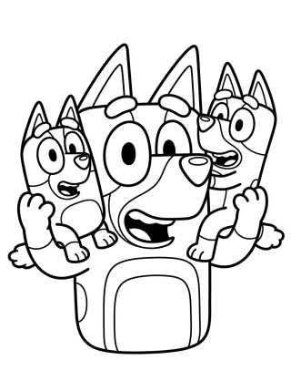 Papai Bandit com Bluey e Bingo para colorir Desenho de Papai Bandit com Bluey e Bingo para colorir e imprimir grátis