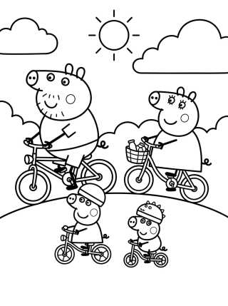 Desenho de Família Pig Andando de Bicicleta para colorir e imprimir grátis