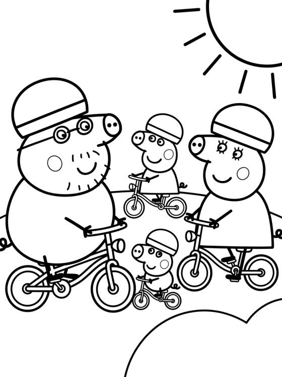 Família Pig Andando de Bicicleta para colorir Desenho de Família Pig Andando de Bicicleta para colorir e imprimir grátis