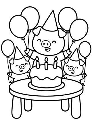 Família Pig Celebrando Aniversário para colorir Desenho de Família Pig Celebrando Aniversário para colorir e imprimir grátis
