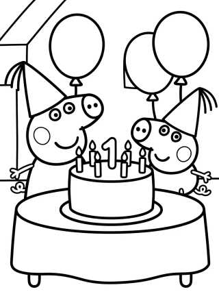 Desenho de Família Pig Celebrando um Aniversário para colorir e imprimir grátis