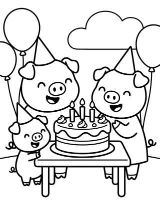 Desenho de Família Pig Celebrando um Aniversário para colorir e imprimir grátis
