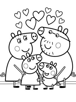 Desenho de Família Pig com um Abraço Carinhoso para colorir e imprimir grátis