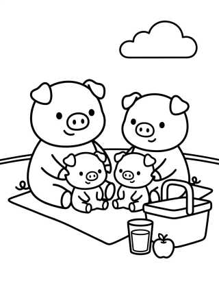 Desenho de Família Pig em um Piquenique Fofo para colorir e imprimir grátis