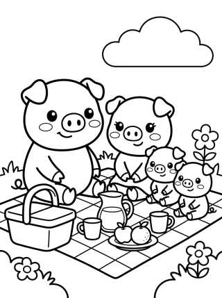 Desenho de Família Pig Fazendo Piquenique para colorir e imprimir grátis