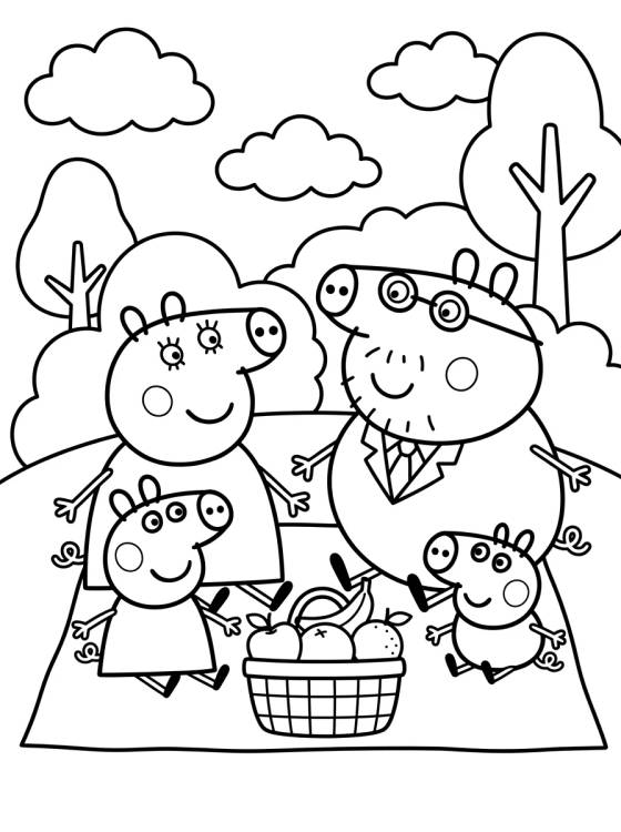 Família Pig Fazendo Piquenique para colorir Desenho de Família Pig Fazendo Piquenique para colorir e imprimir grátis