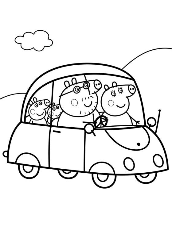 Desenho de Família Pig no Carro Vermelho para colorir e imprimir grátis