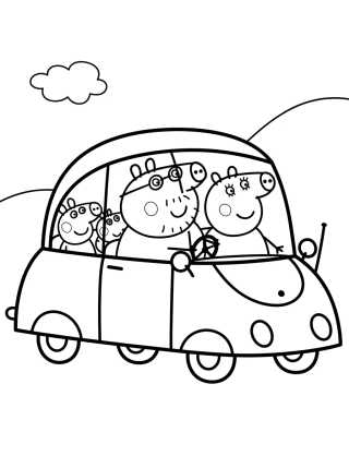 Família Pig no Carro Vermelho para colorir Desenho de Família Pig no Carro Vermelho para colorir e imprimir grátis