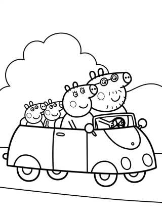 Desenho de Família Pig no Carro Vermelho para colorir e imprimir grátis