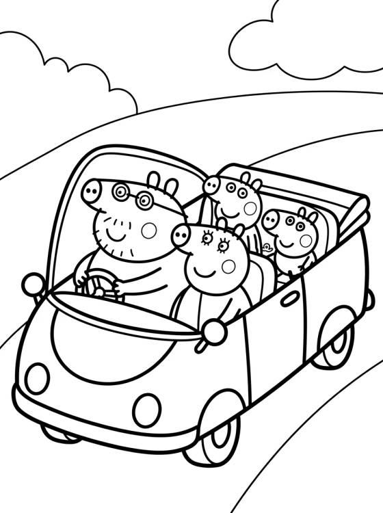 Família Pig Passeando de Carro para colorir Desenho de Família Pig Passeando de Carro para colorir e imprimir grátis