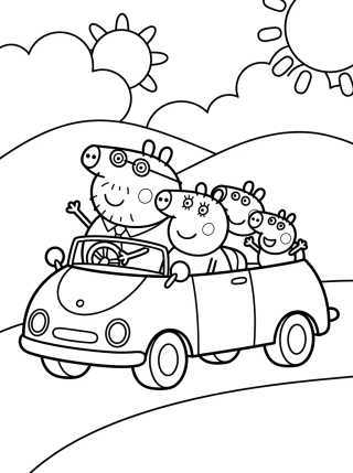 Família Pig Passeando de Carro para colorir Desenho de Família Pig Passeando de Carro para colorir e imprimir grátis