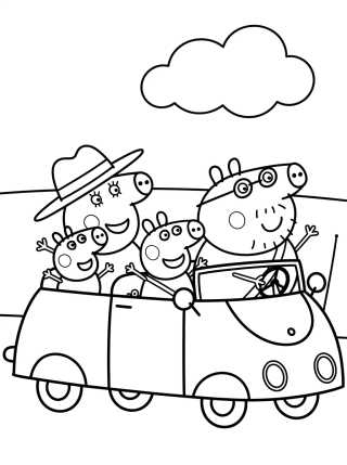 Desenho de Família Pig Passeando de Carro para colorir e imprimir grátis