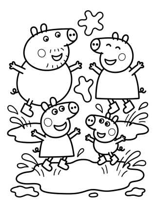 Desenho de Família Pig Pula nas Poças de Lama para colorir e imprimir grátis