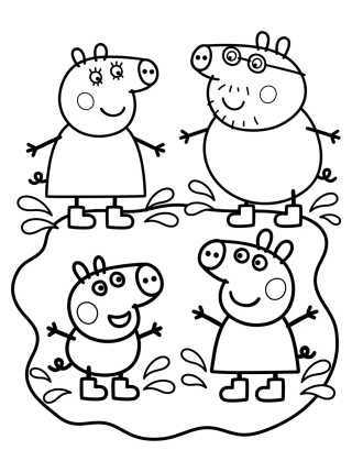 Família Pig Pulando em Poças de Lama para colorir Desenho de Família Pig Pulando em Poças de Lama para colorir e imprimir grátis