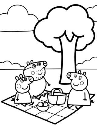 Desenho de Piquenique da Família Pig para colorir e imprimir grátis