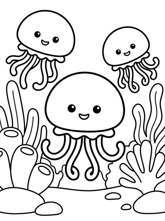 Desenho de Campo de Águas-Vivas Kawaii para colorir e imprimir grátis