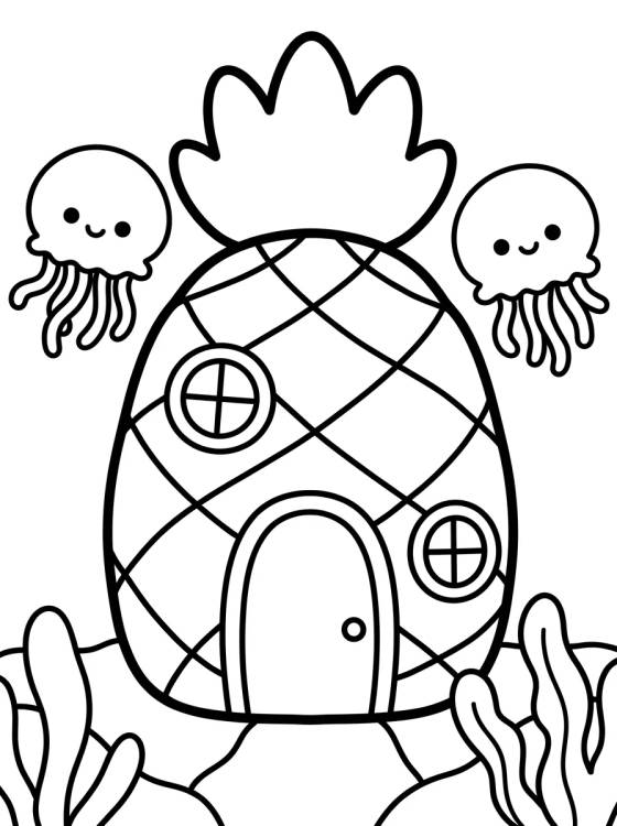 Desenho de Casa Abacaxi na Fenda do Bikini para colorir e imprimir grátis