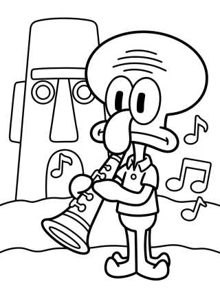 Desenho de Lula Molusco Tocando Clarinete na Fenda do Bikini para colorir e imprimir grátis