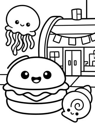 Restaurante Siri Cascudo e Hambúrguer para colorir Desenho de Restaurante Siri Cascudo e Hambúrguer para colorir e imprimir grátis
