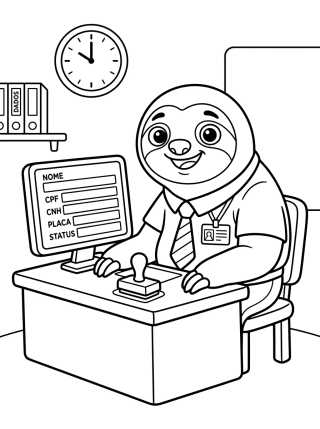Desenho de Flash Trabalhando no Detran de Zootopia para colorir e imprimir grátis