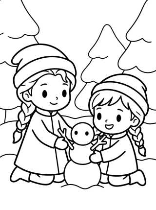 Desenho de Elsa e Anna Crianças para colorir e imprimir grátis