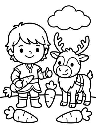 Desenho de Kristoff e a Rena Sven para colorir e imprimir grátis