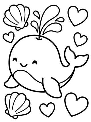 Desenho de Baleia Fofinha Espirrando Água para colorir e imprimir grátis