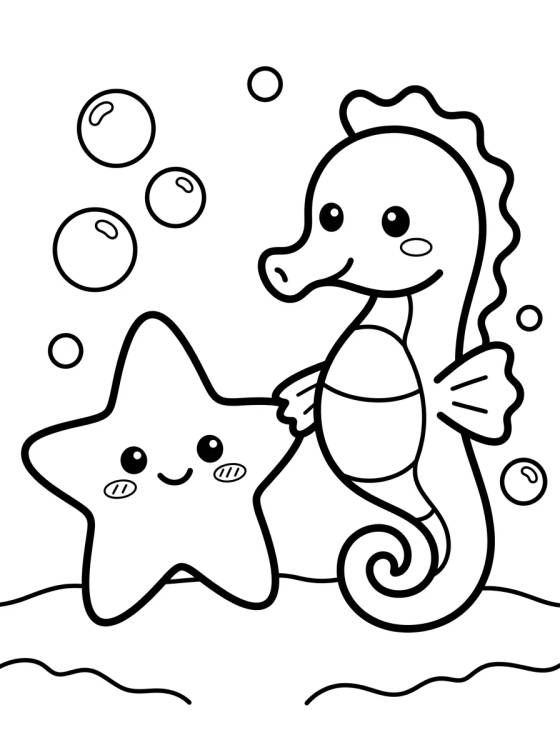 Estrela do Mar e Cavalo-Marinho Amigos para colorir Desenho de Estrela do Mar e Cavalo-Marinho Amigos para colorir e imprimir grátis
