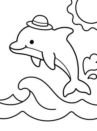 Desenho de Golfinho Amigável Salto Kawaii para colorir e imprimir grátis
