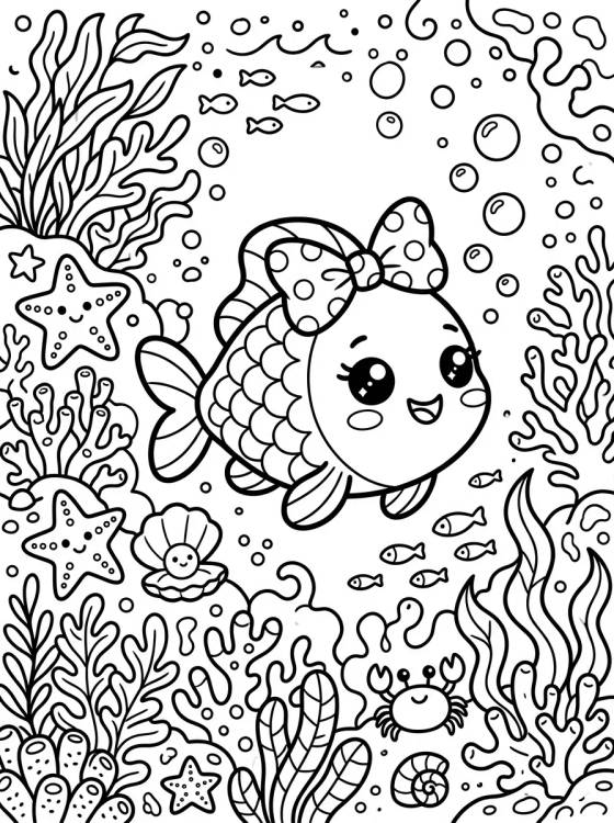 Desenho de Peixinho de Laço no Mar para colorir e imprimir grátis