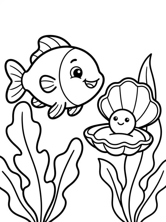 Peixinho Feliz e Conchinha para colorir Desenho de Peixinho Feliz e Conchinha para colorir e imprimir grátis