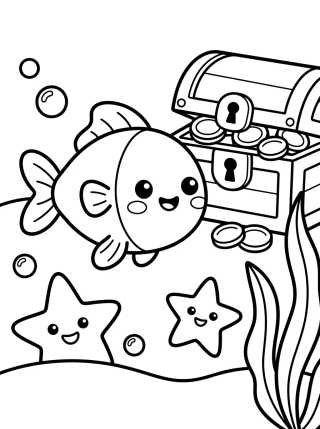 Peixinho Fofo e Tesouro para colorir Desenho de Peixinho Fofo e Tesouro para colorir e imprimir grátis