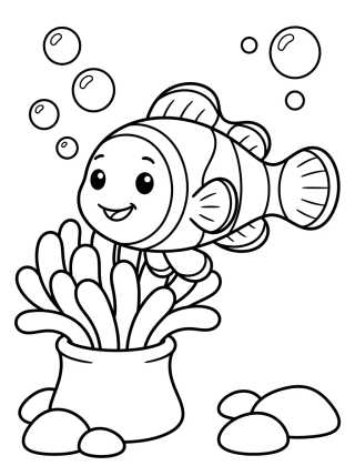 Peixinho Palhaço nos Corais para colorir Desenho de Peixinho Palhaço nos Corais para colorir e imprimir grátis