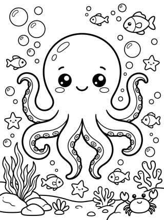 Polvo Kawaii Sorridente para colorir Desenho de Polvo Kawaii Sorridente para colorir e imprimir grátis