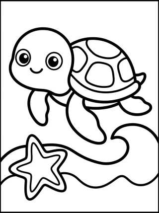 Desenho de Tartaruguinha Marinha Nadando para colorir e imprimir grátis