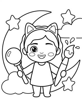 Desenho de Gabby Sorrindo com Tiara de Gatinho para colorir e imprimir grátis