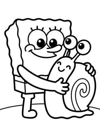 Desenho de Bob Esponja Abraçando o Gary para colorir e imprimir grátis