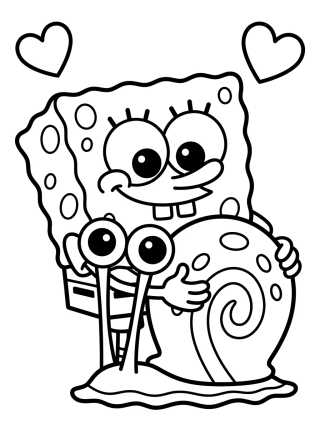 Desenho de Gary e Bob Esponja Abraçados para colorir e imprimir grátis