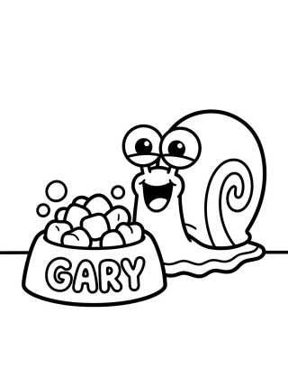 Desenho de Gary Feliz com sua Tigela de Ração para colorir e imprimir grátis