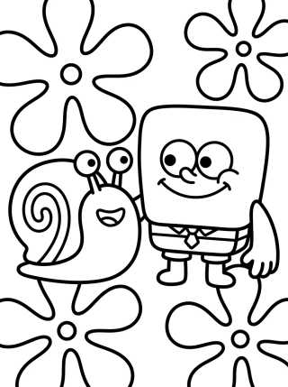 Desenho de Gary o Caracol com Bob Esponja para colorir e imprimir grátis