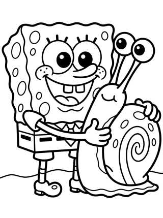 Desenho de Gary o Caracol com Bob Esponja para colorir e imprimir grátis