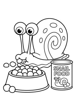 Desenho de Gary o Caracol Comendo Ração para colorir e imprimir grátis