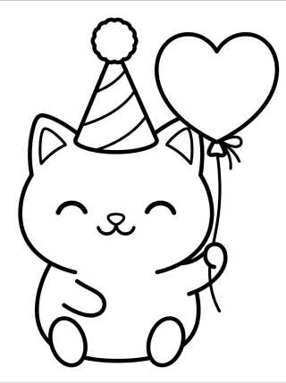 Desenho de Gatinho com Chapéu de Aniversário para colorir e imprimir grátis