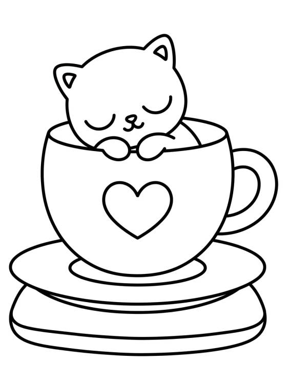 Desenho de Gatinho Dormindo na Xícara para colorir e imprimir grátis