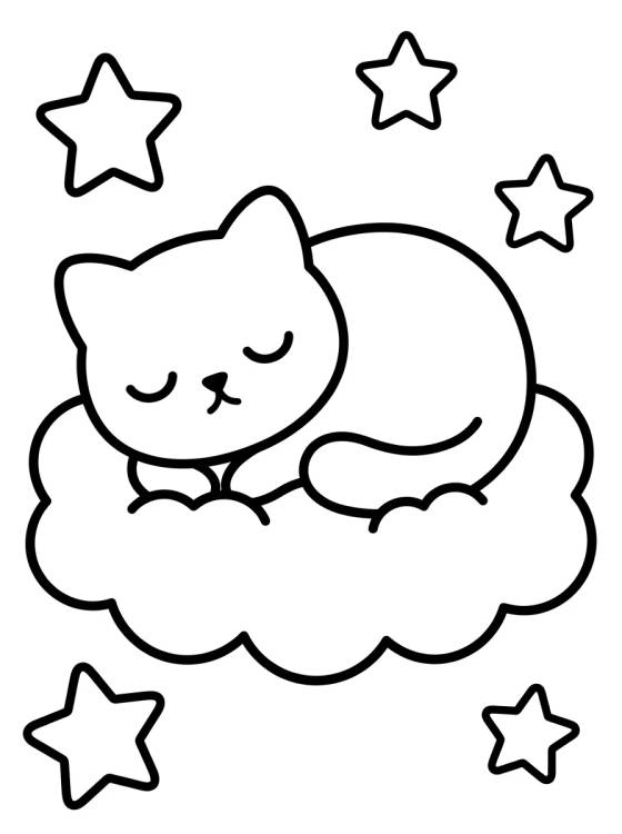 Desenho de Gatinho Fofo Dormindo na Nuvem para colorir e imprimir grátis
