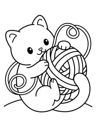 Desenho de Gatinho no Novelo de Lã para colorir e imprimir grátis