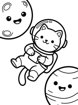 Desenho de Gato Astronauta no Espaço para colorir e imprimir grátis